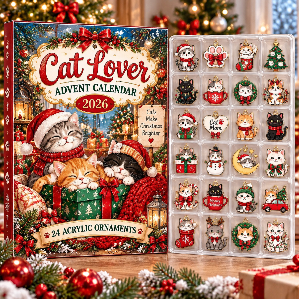 Cat Lover HG AI Advent Calendar  2026, 24 Acrylic Ornaments, Christmas Countdown Blind Box Gift for Feline Fans
