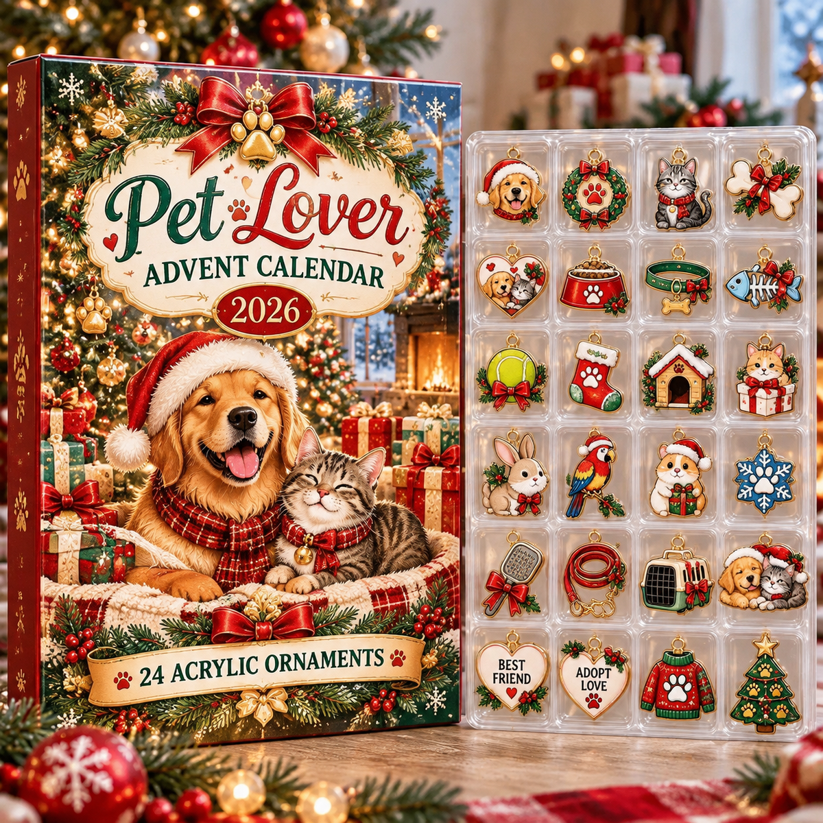 Pet Lover HG AI Advent Calendar  2026, 24 Acrylic Ornaments, Christmas Countdown Blind Box Gift for Animal Fans