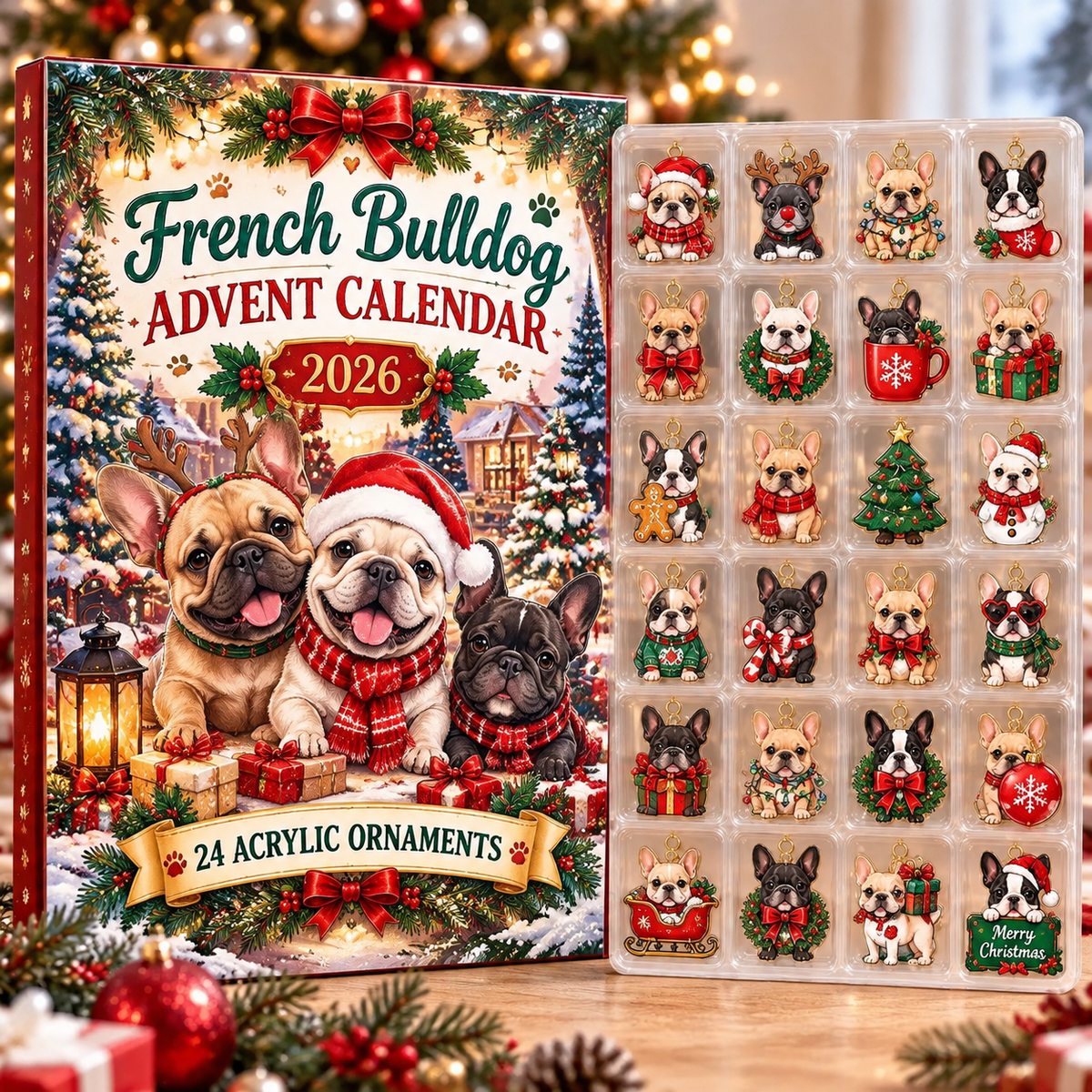 French Bulldog HG AI Advent Calendar  2026, 24 Acrylic Ornaments, Christmas Countdown Blind Box Gift for Dog Moms