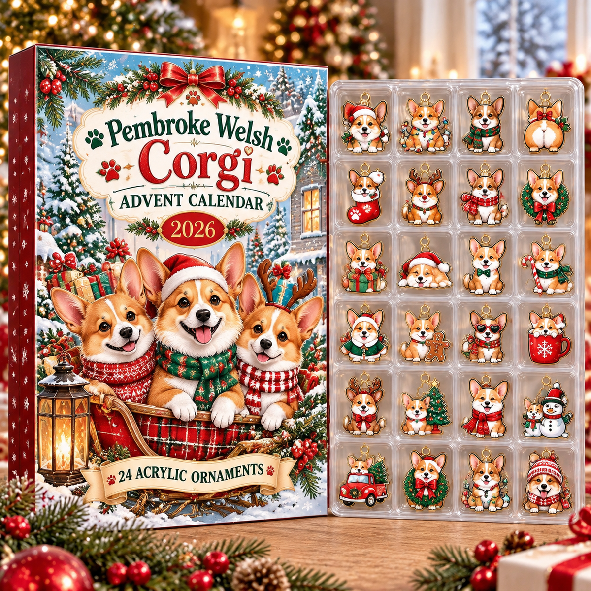 Pembroke Welsh Corgi HG AI Advent Calendar  2026, 24 Acrylic Ornaments, Christmas Countdown Blind Box Gift for Dog Moms