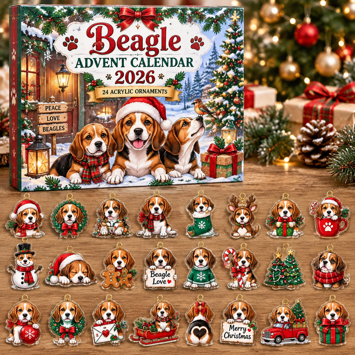 Beagle HG AI Advent Calendar  2026, 24 Acrylic Ornaments, Christmas Countdown Blind Box Gift for Dog Parents
