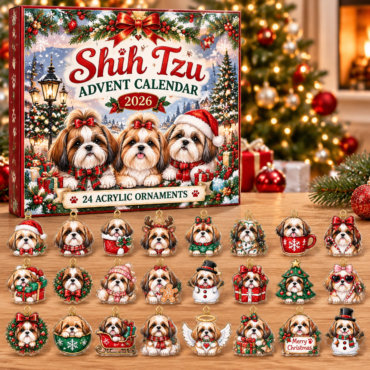 Shih Tzu HG AI Advent Calendar  2026, 24 Acrylic Ornaments, Christmas Countdown Blind Box Gift for Pet Parents