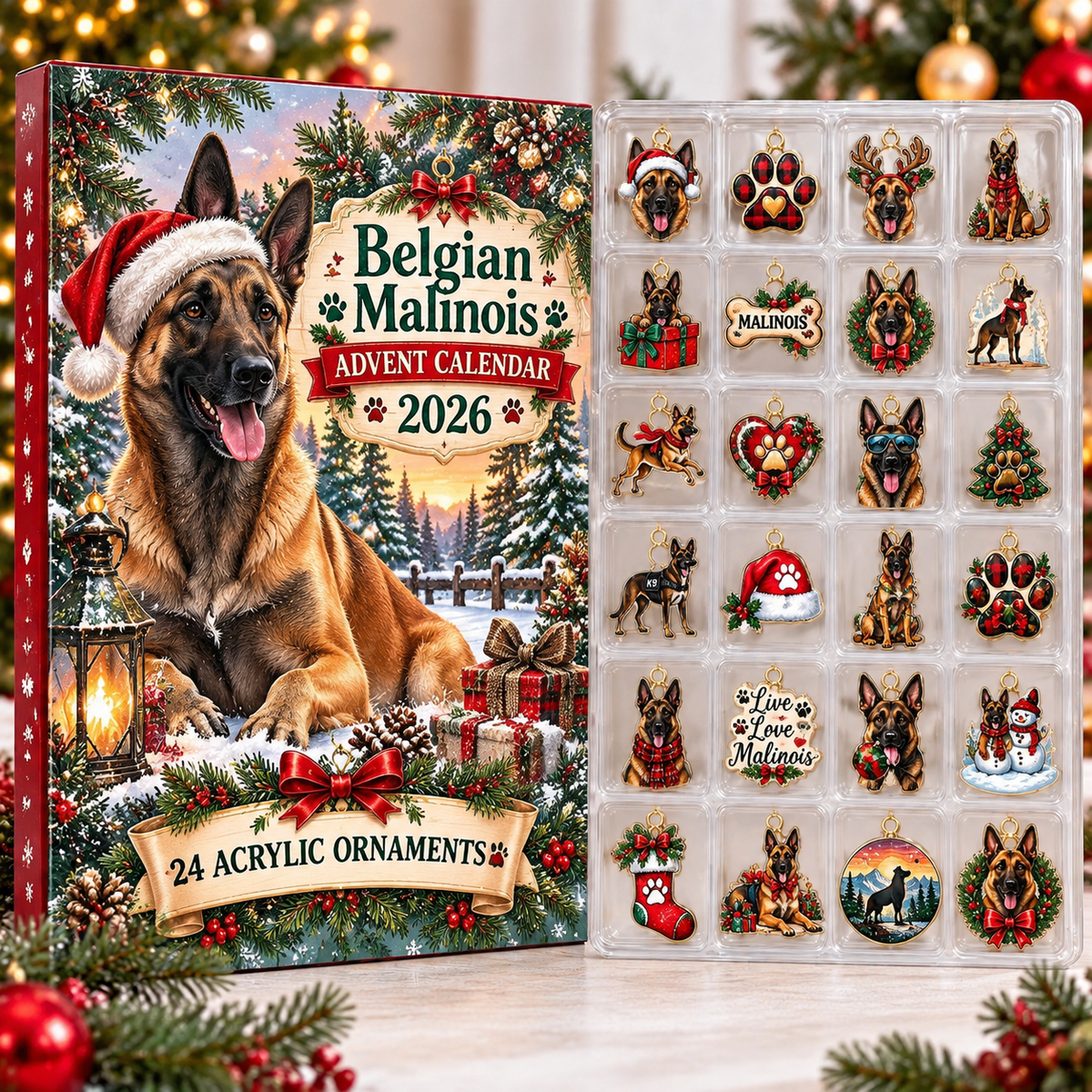 Belgian Malinois HG AI Advent Calendar  2026, 24 Acrylic Ornaments, Christmas Countdown Blind Box Gift for Dog Handlers
