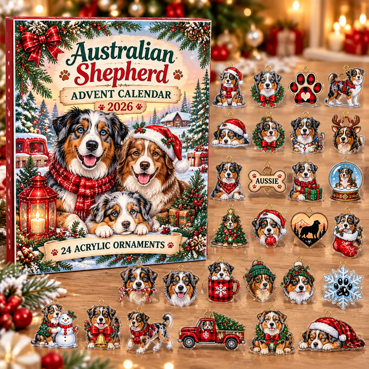Australian Shepherd HG AI Advent Calendar  2026, 24 Acrylic Ornaments, Christmas Countdown Blind Box Gift for Dog Lovers