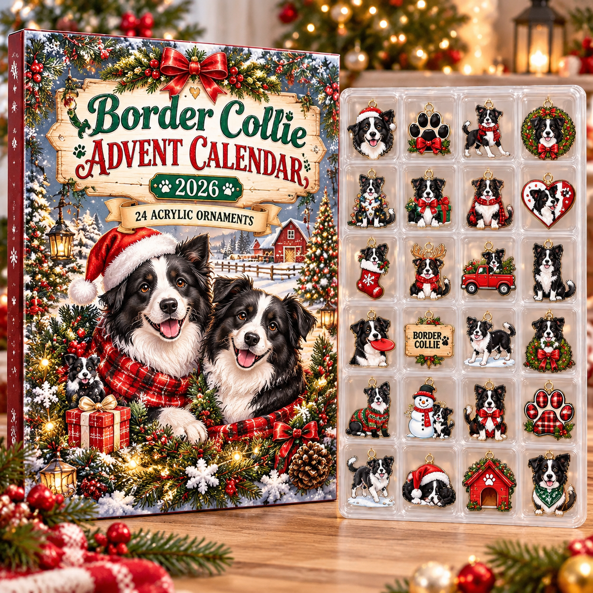 Border Collie HG AI Advent Calendar  2026, 24 Acrylic Ornaments, Christmas Countdown Blind Box Gift for Dog Lovers