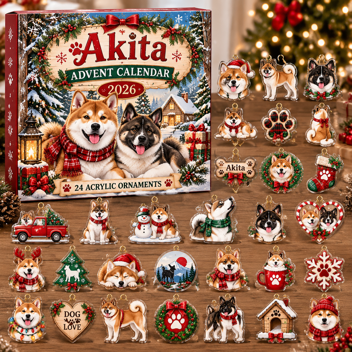 Akita HG AI Advent Calendar  2026, 24 Acrylic Ornaments, Christmas Countdown Blind Box Gift for Dog Lovers