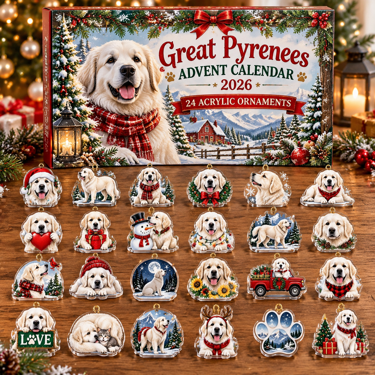 Great Pyrenees HG AI Advent Calendar  2026, 24 Acrylic Ornaments, Christmas Countdown Blind Box Gift for Dog Lovers