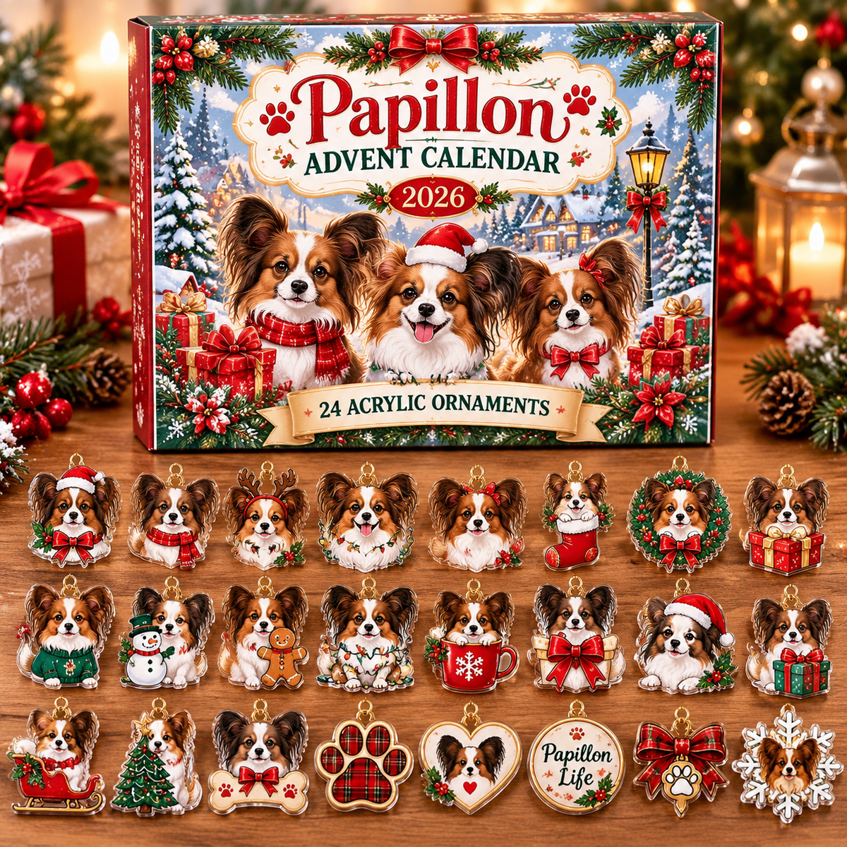Papillon HG AI Advent Calendar , 24 Acrylic Ornaments, 2026 Christmas Countdown Holiday Gift