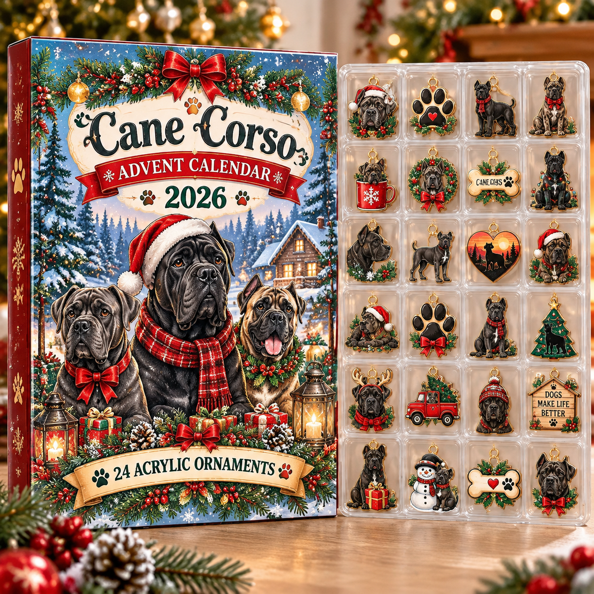 Cane Corso HG AI Advent Calendar , 24 Acrylic Ornaments, 2026 Christmas Countdown Holiday Gift