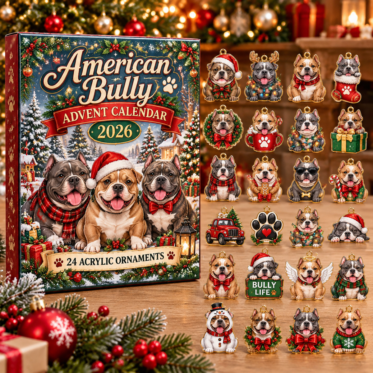 American Bully HG AI Advent Calendar , 24 Acrylic Ornaments, 2026 Christmas Countdown Holiday Gift