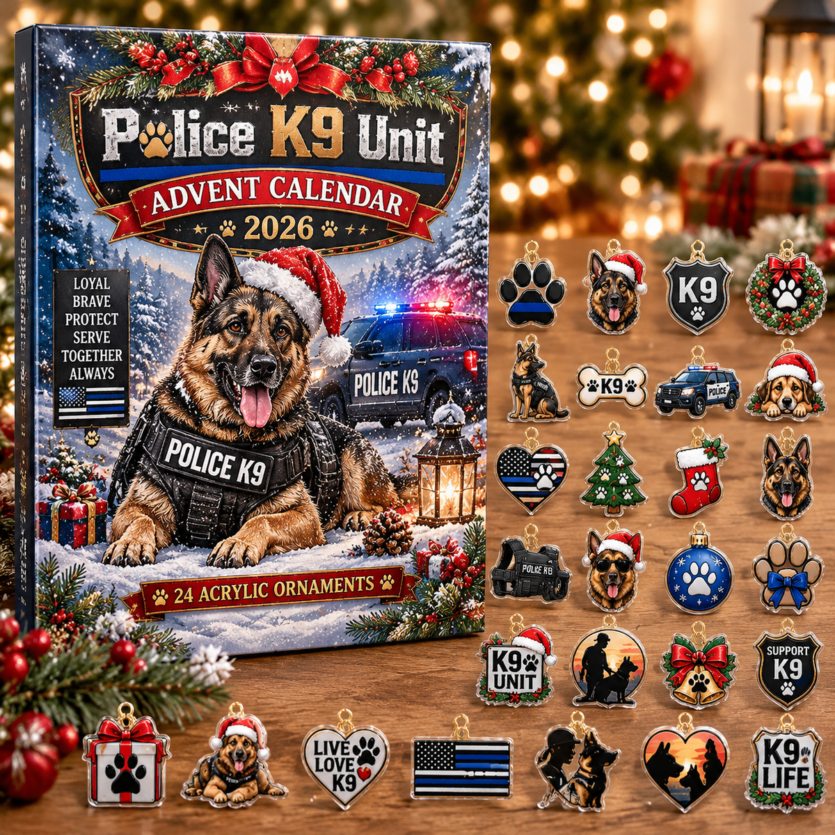 Police K9 Unit HG AI Advent Calendar  2026, 24 Acrylic Ornaments, Christmas Countdown Blind Box Holiday Gift for Officers