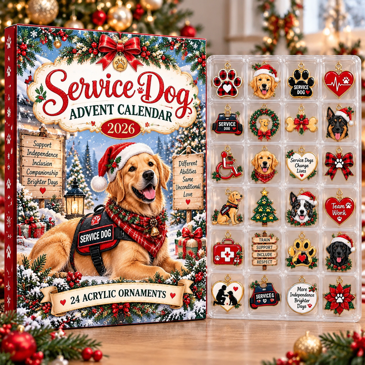 Service Dog HG AI Advent Calendar  2026, 24 Acrylic Ornaments, Christmas Countdown Blind Box Holiday Gift for Handlers
