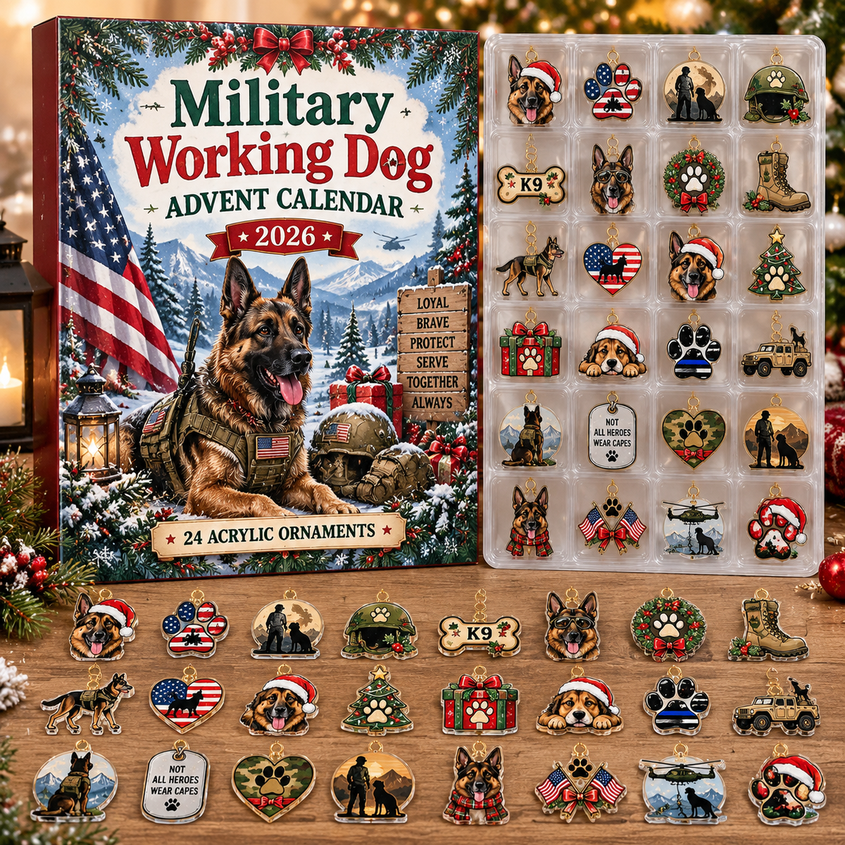 Military Working Dog HG AI Advent Calendar  2026, 24 Acrylic Ornaments, Christmas Countdown Blind Box Gift for Handlers