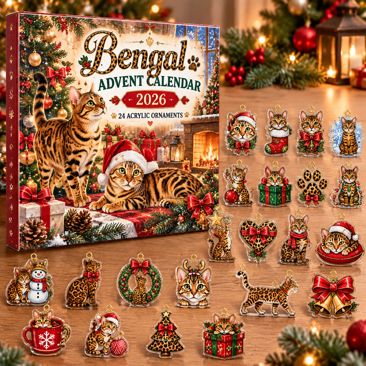 Bengal HG AI Advent Calendar  2026, 24 Acrylic Ornaments, Christmas Countdown Blind Box Holiday Gift for Cat Moms