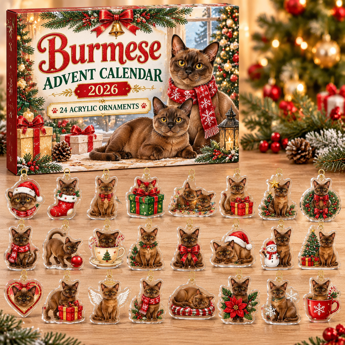 Burmese HG AI Advent Calendar  2026, 24 Acrylic Ornaments, Christmas Countdown Blind Box Holiday Gift for Cat Moms