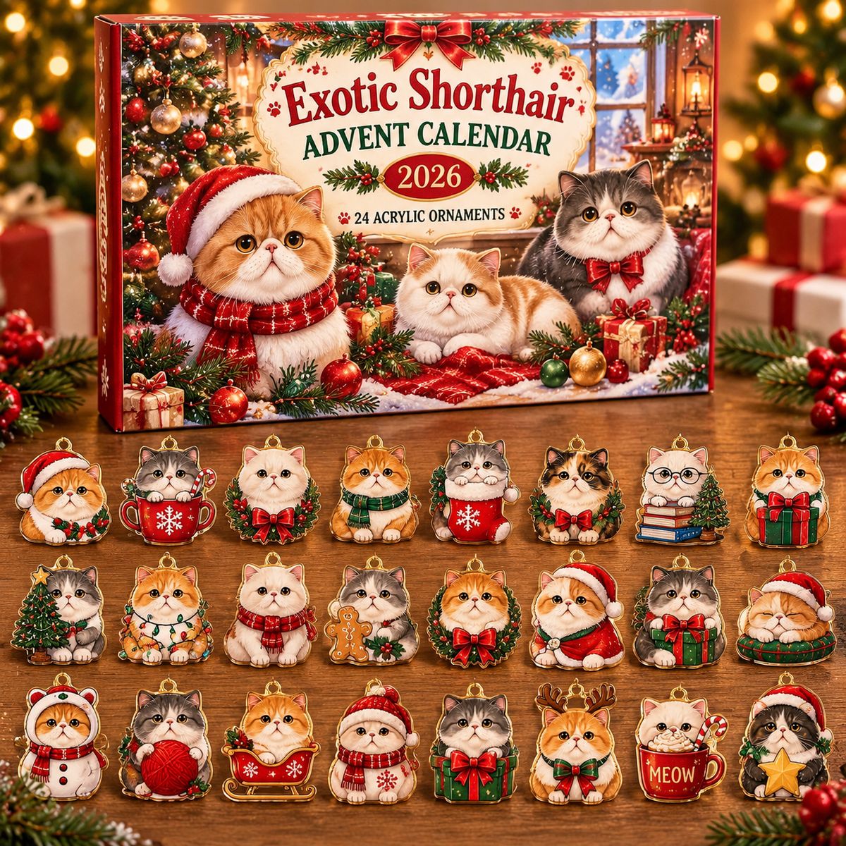Exotic Shorthair HG AI Advent Calendar  2026, 24 Acrylic Ornaments, Christmas Countdown Blind Box Holiday Gift for Cat Moms