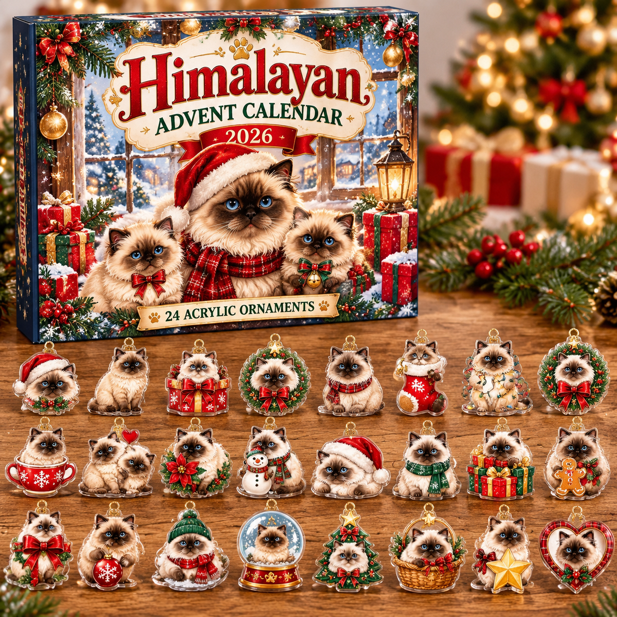 Himalayan HG AI Advent Calendar  2026, 24 Acrylic Ornaments, Christmas Countdown Blind Box Holiday Gift for Cat Moms
