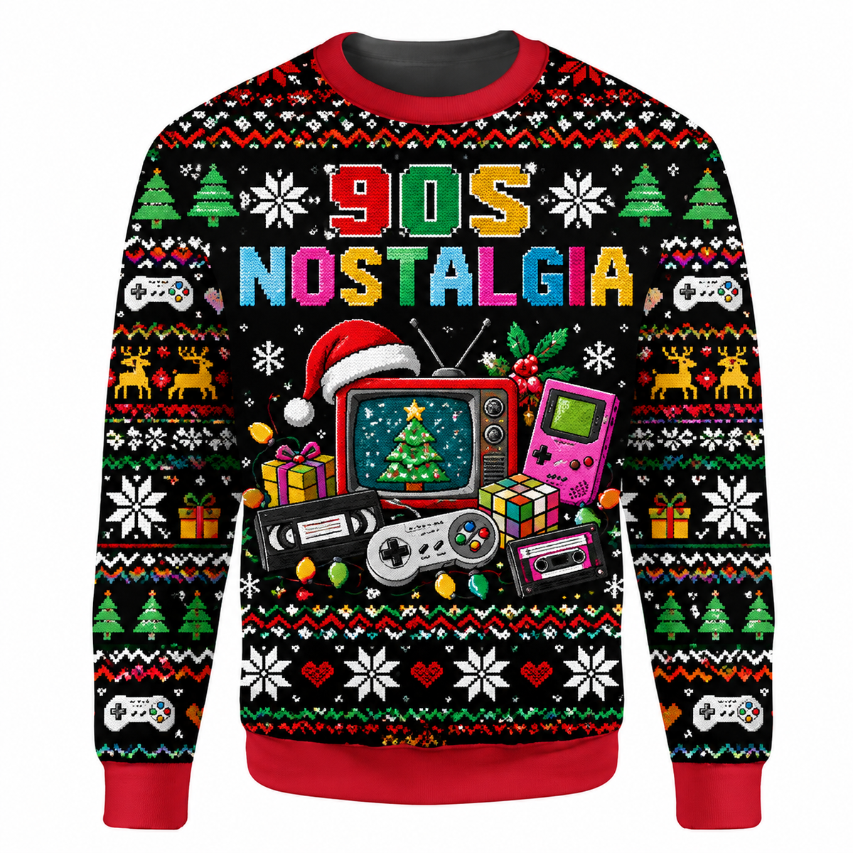 90s Nostalgia Christmas Ugly Sweater Ln, Retro Holiday Gift