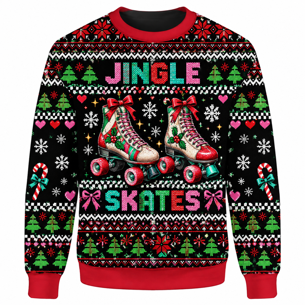 Retro Christmas Roller Skates Ugly Sweater LN, Festive Knit Holiday Gift