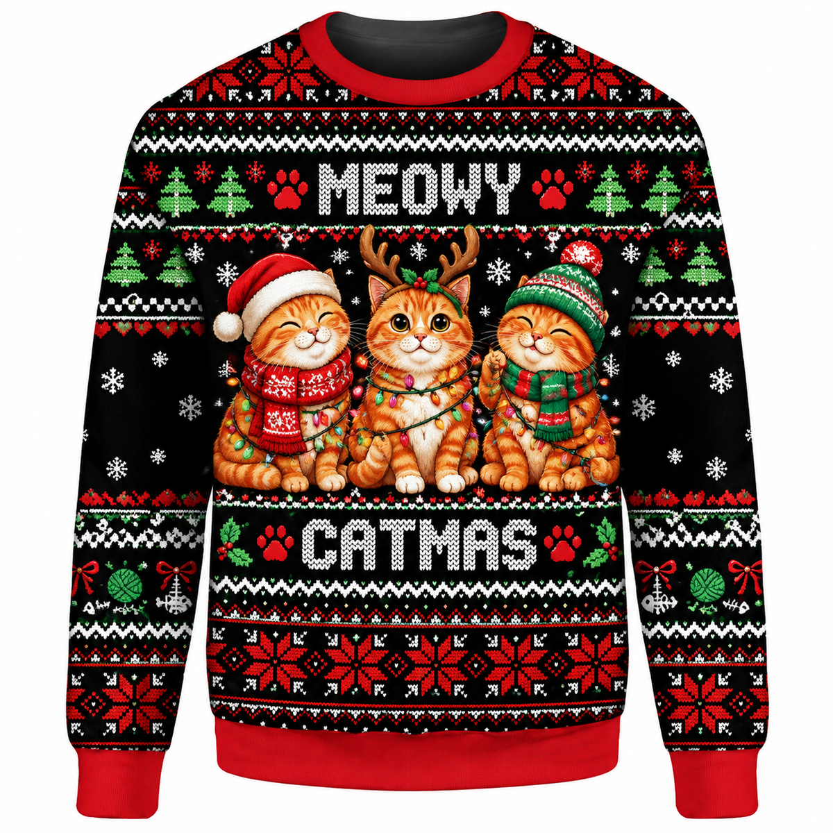 Orange Tabby Christmas Ugly Sweater LN, Festive Knit Holiday Gift