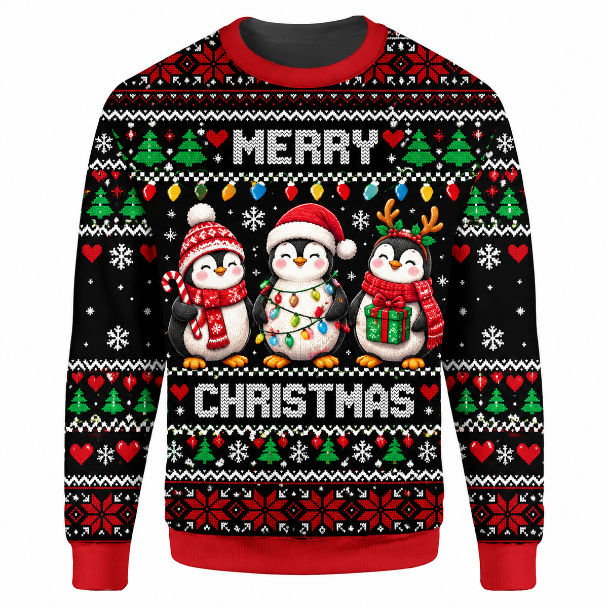 Christmas Penguin Ugly Sweater LN, Festive Knit Holiday Gift