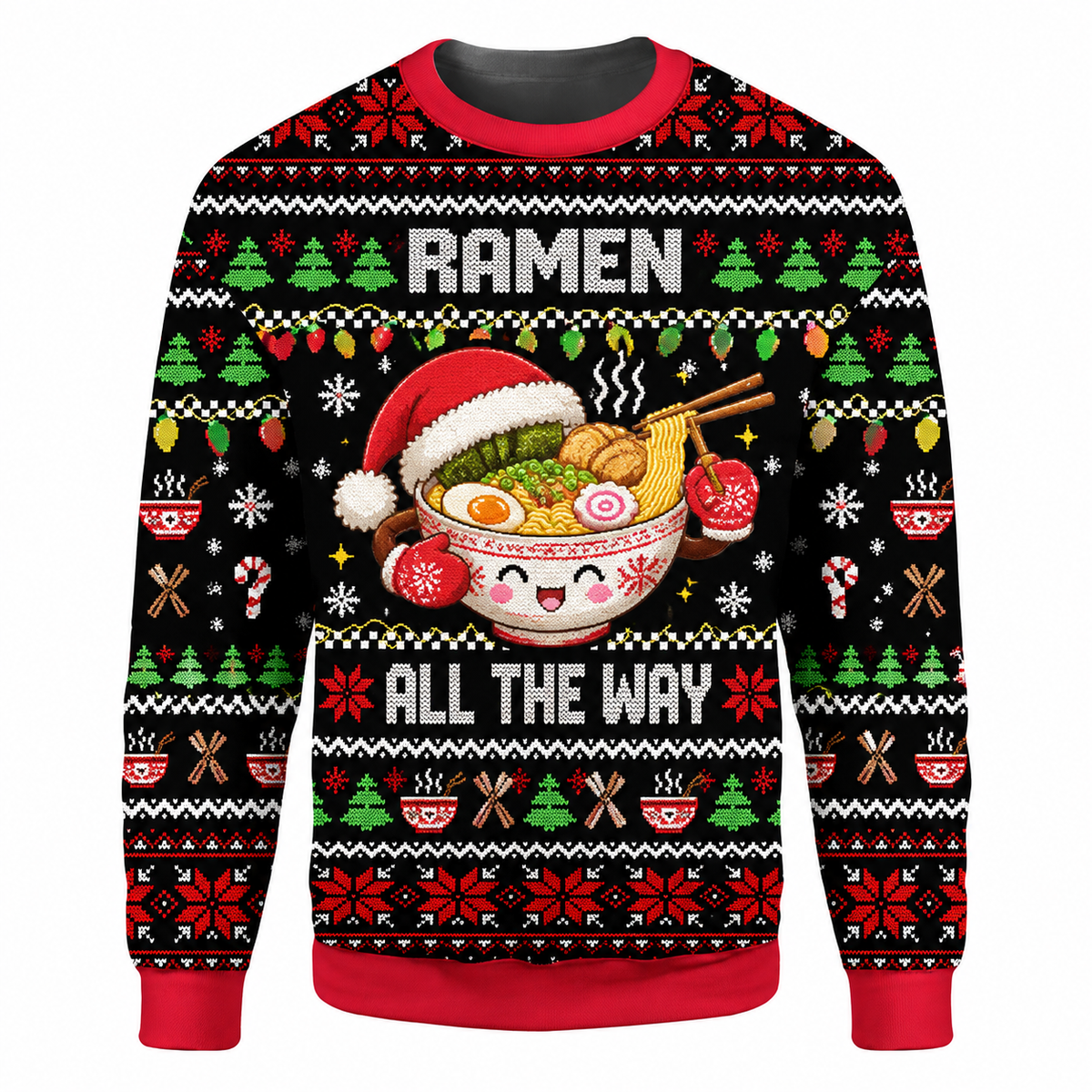 Christmas Ramen Ugly Sweater Ln, Cozy Noodle Lover Pullover Holiday Gift
