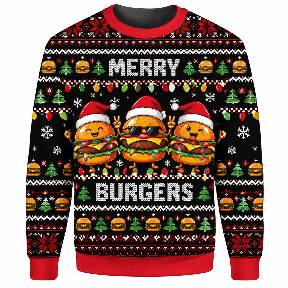 Christmas Burger Ugly Sweater Ln, Cheeseburger Foodie Pullover Holiday Gift