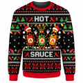 Christmas Hot Sauce Ugly Sweater Ln, Spicy Foodie Pullover Holiday Gift
