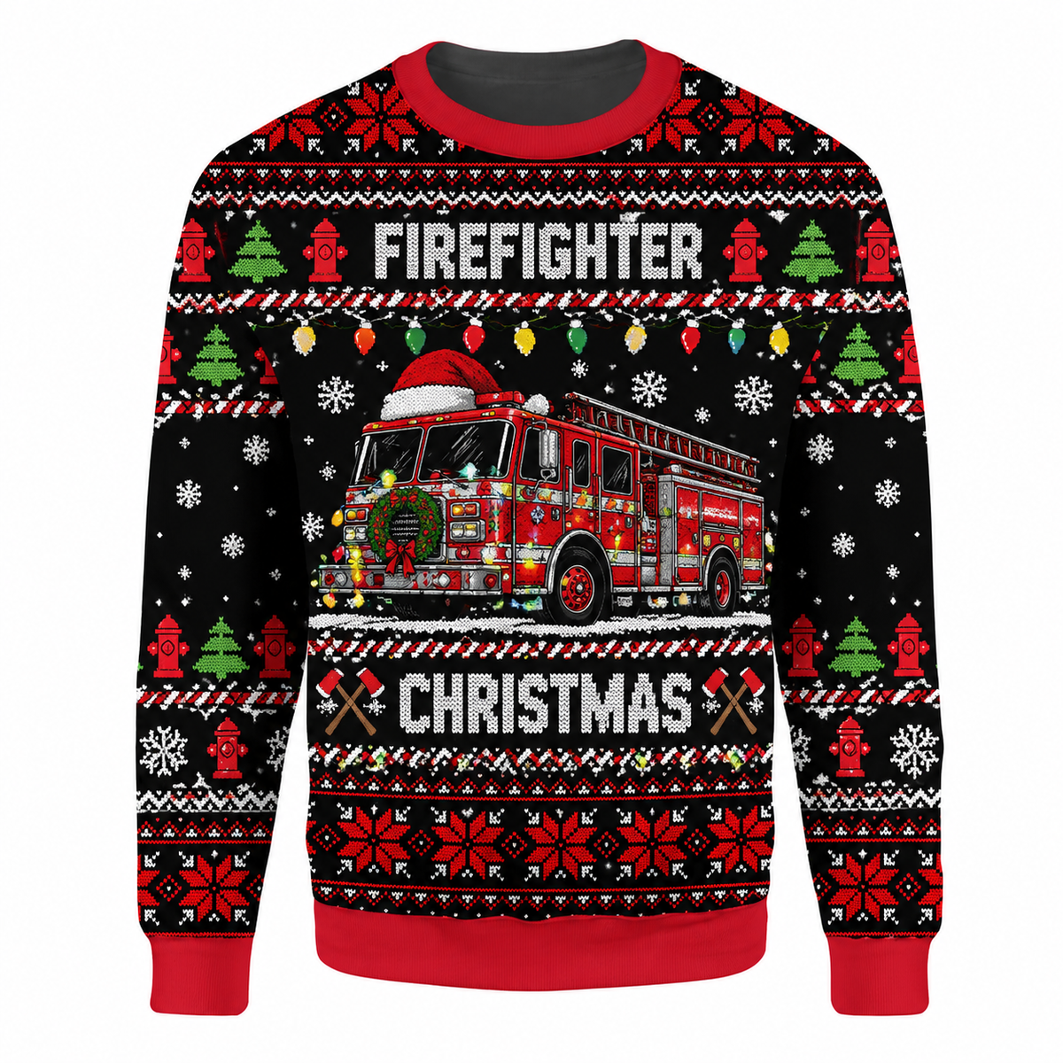 Firefighter Christmas Ugly Sweater Ln, Cozy Knit Holiday Pullover Gift for Fire Rescue Heroes