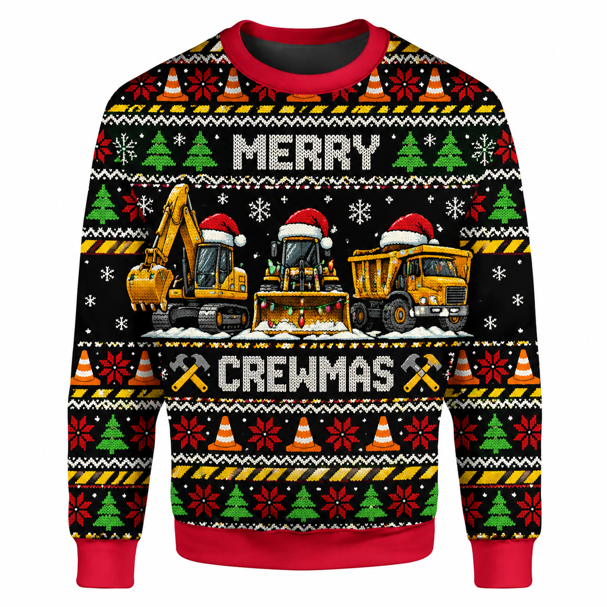 Construction Worker Ugly Sweater Ln, Christmas Building Theme Knit Pullover Gift for Hardworking Crew