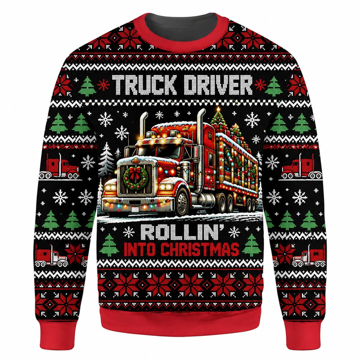 Truck Driver Christmas Ugly Sweater Ln, Festive Knit Pullover Gift for Long Haul Truckers