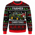 Farmer Christmas Ugly Sweater Ln, Funny Tractor Theme Knit Pullover Gift for Agriculture Lovers