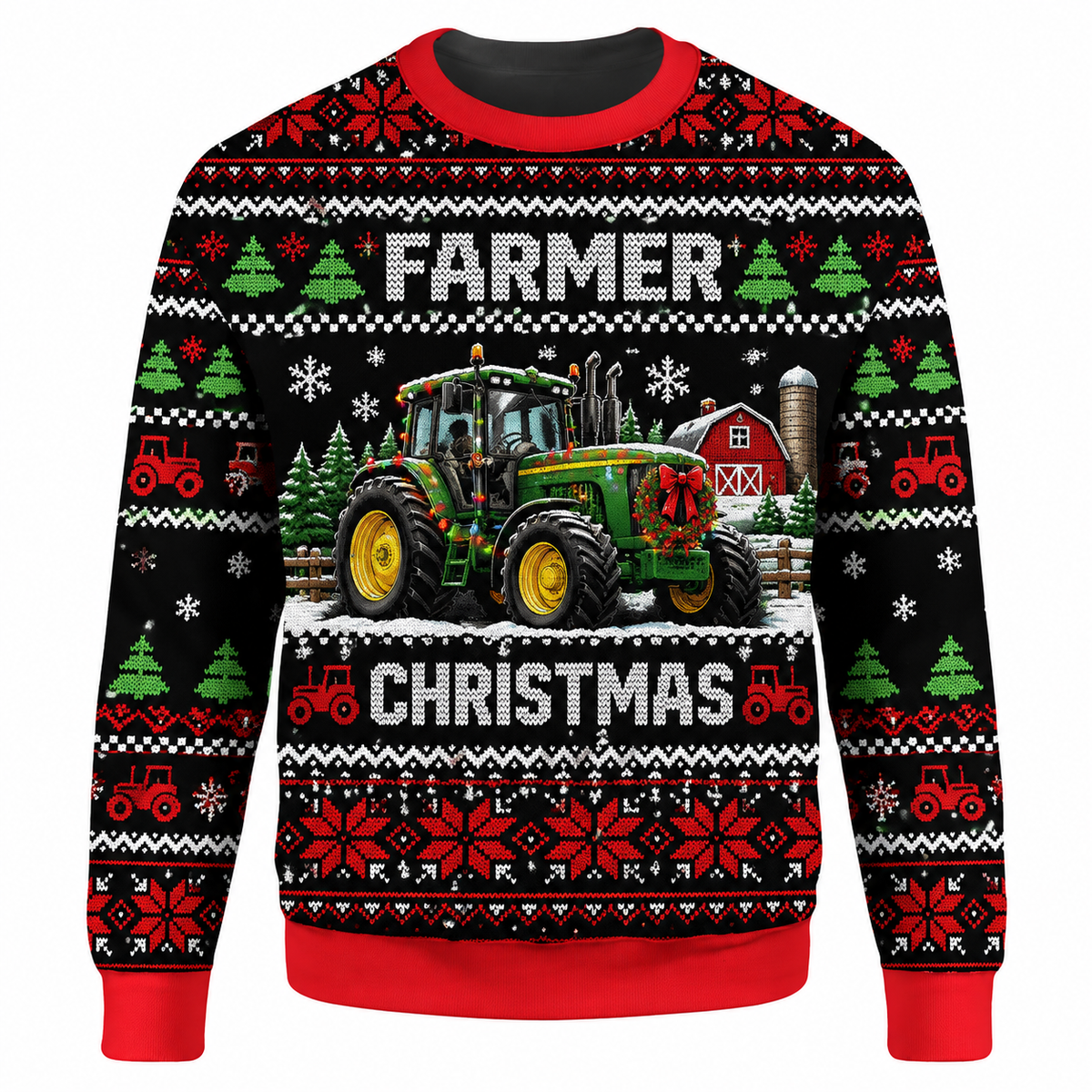Farmer Christmas Ugly Sweater Ln, Funny Tractor Theme Knit Pullover Gift for Agriculture Lovers