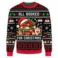 Book Lover Christmas Ugly Sweater Ln, Cozy Reading Theme Knit Pullover Gift for Readers and Librarians