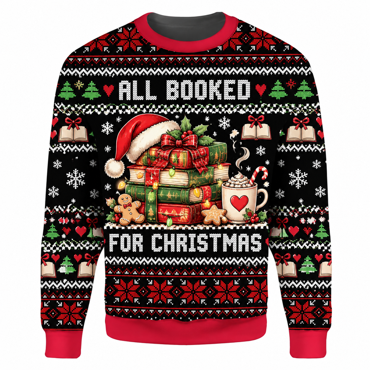 Book Lover Christmas Ugly Sweater Ln, Cozy Reading Theme Knit Pullover Gift for Readers and Librarians