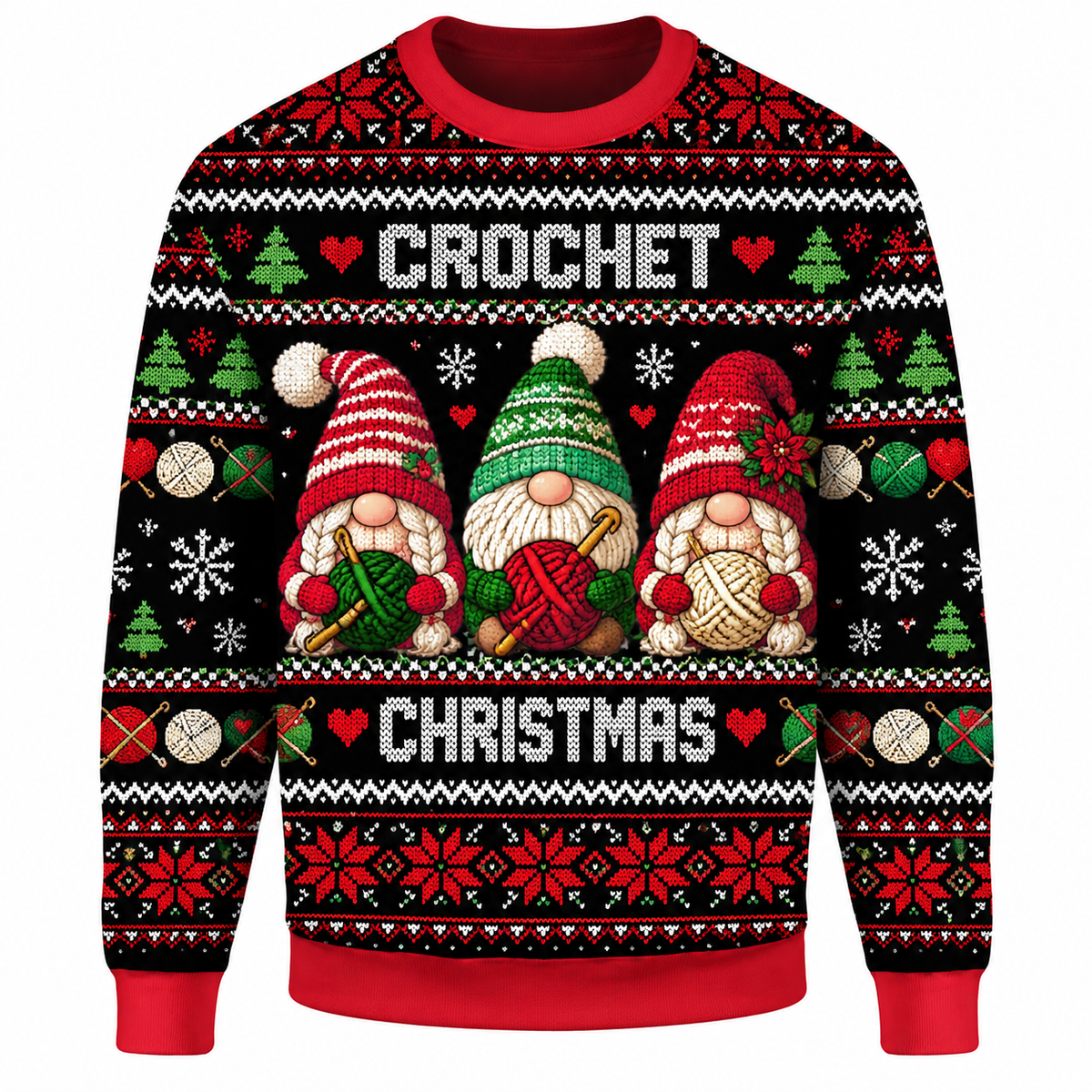 Crochet Christmas Ugly Sweater Ln, Cute Yarn Hook Theme Knit Pullover Gift for Handmade Craft Lovers
