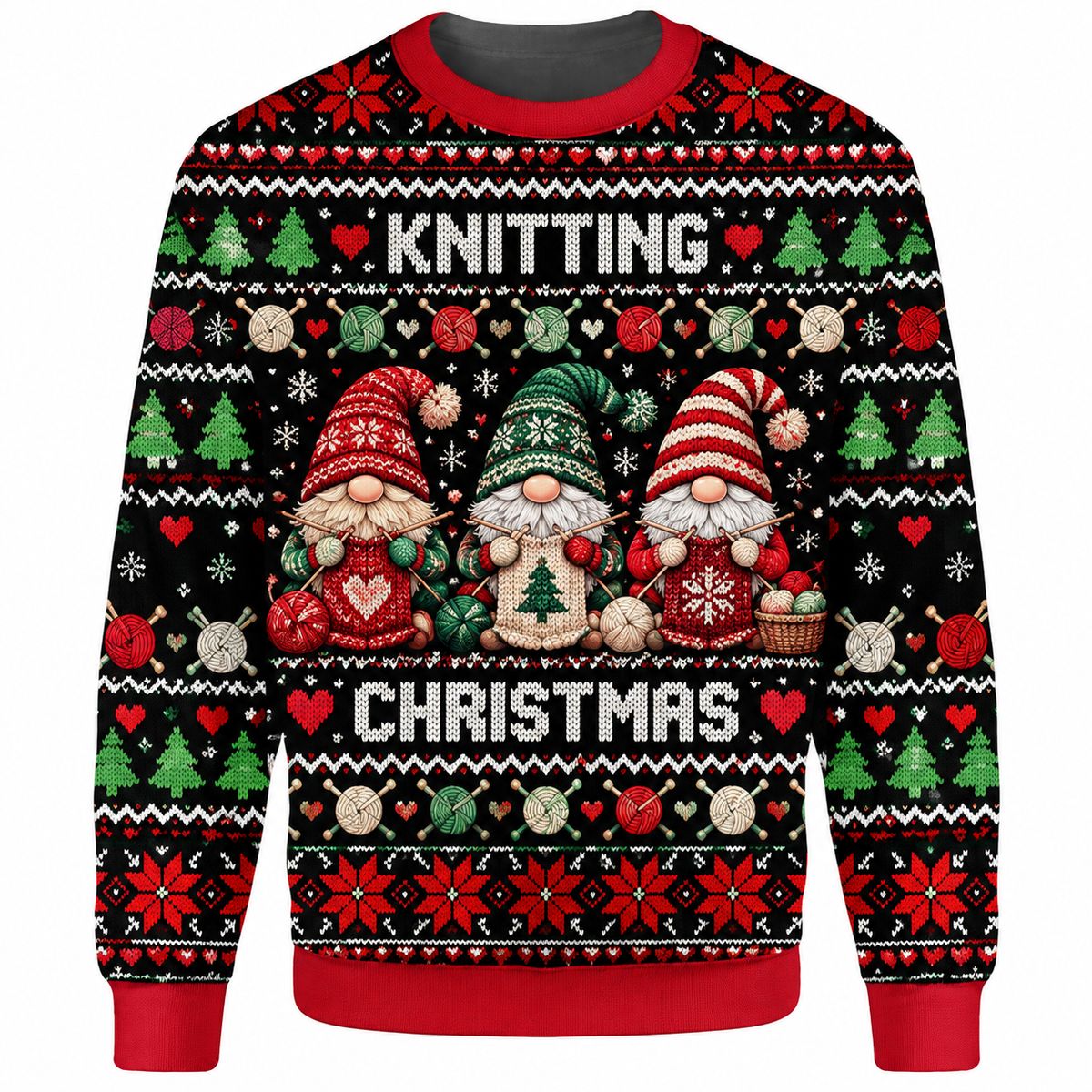 Knitting Christmas Ugly Sweater Ln, Cozy Yarn Needle Theme Pullover Gift for Handmade Craft Enthusiasts