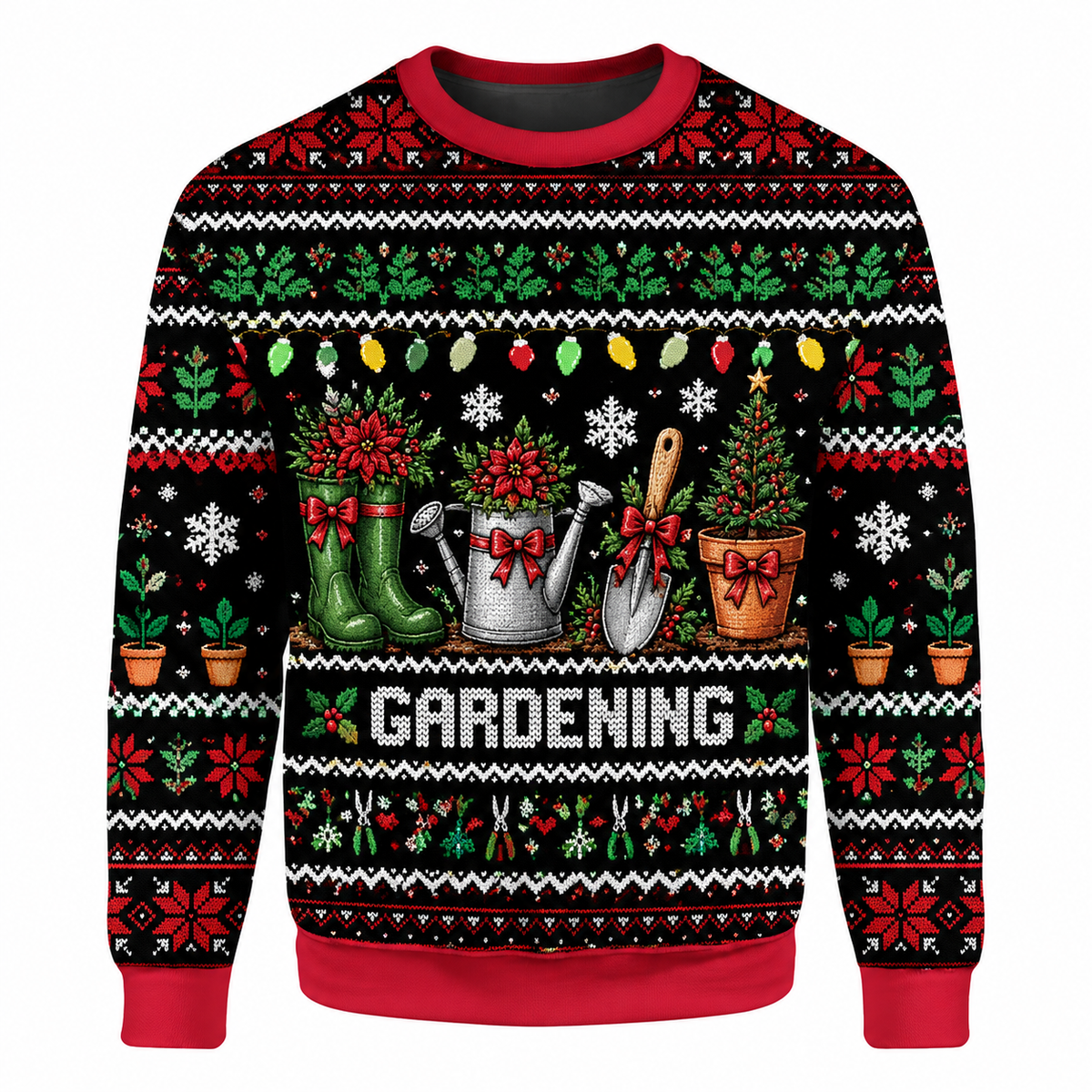 Gardening Christmas Ugly Sweater Ln, Cute Plant Flower Theme Knit Pullover Gift for Garden Lovers