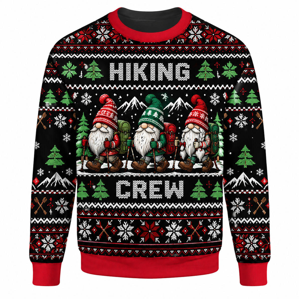 Hiking Christmas Ugly Sweater Ln, Mountain Trail Theme Knit Pullover Gift for Nature Adventure Lovers