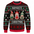 Yoga Christmas Ugly Sweater Ln, Funny Meditation Pose Theme Knit Pullover Gift for Fitness Enthusiasts