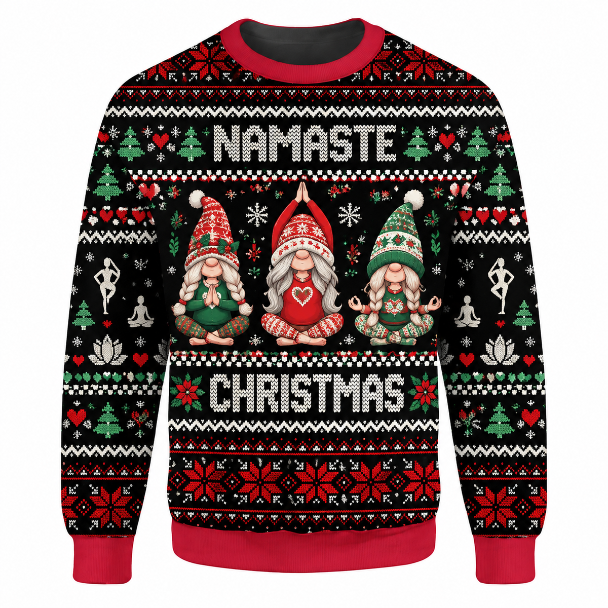 Yoga Christmas Ugly Sweater Ln, Funny Meditation Pose Theme Knit Pullover Gift for Fitness Enthusiasts