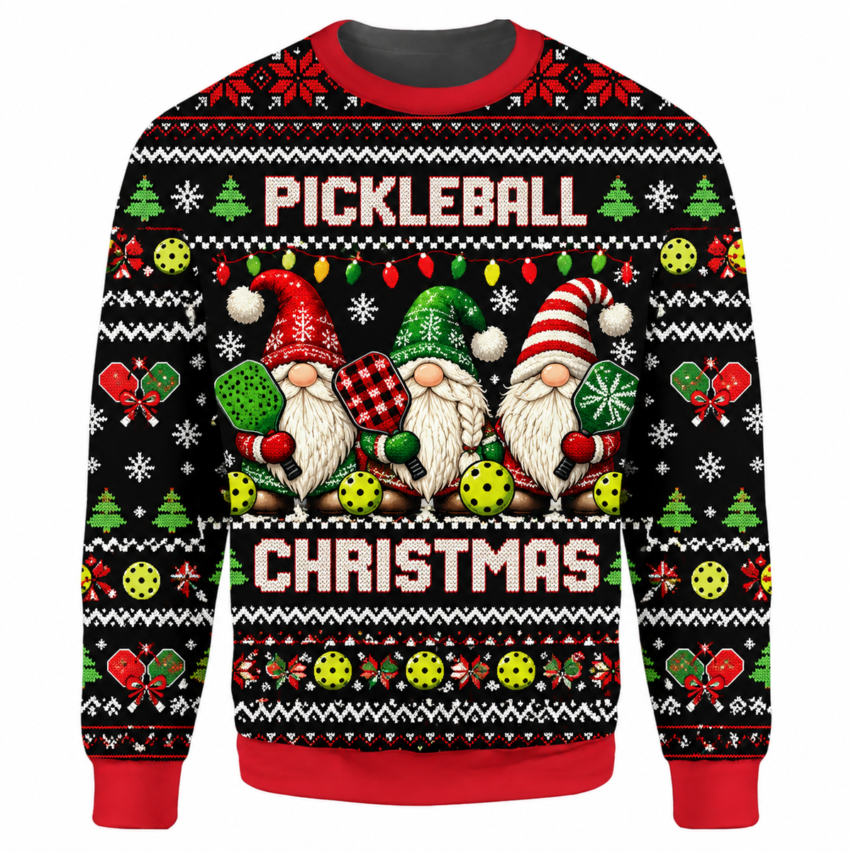 Pickleball Christmas Ugly Sweater Ln, Funny Paddle Ball Theme Knit Pullover Gift for Court Players