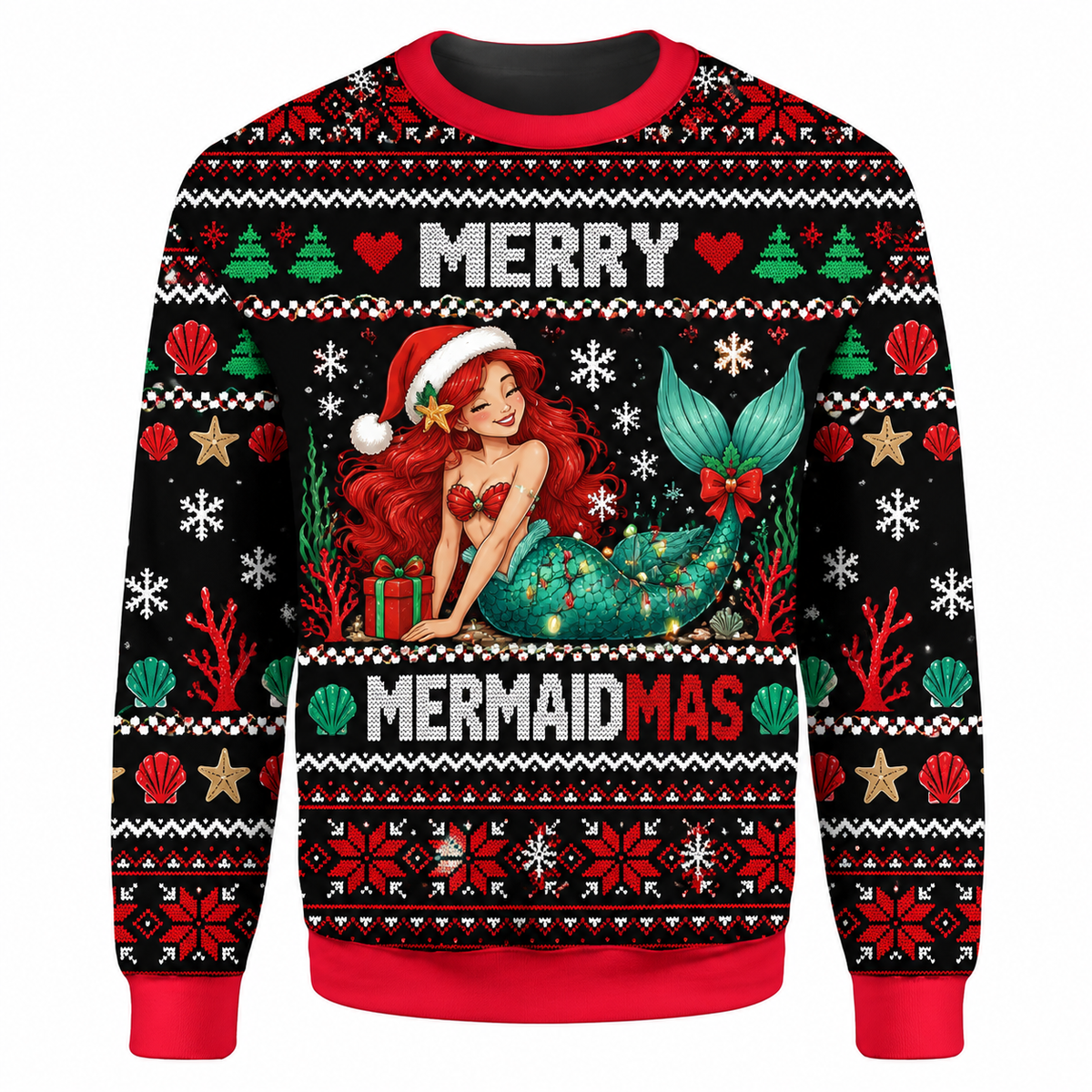 Christmas Mermaid Ugly Sweater Ln, Fantasy Holiday Gift For Ocean Lovers