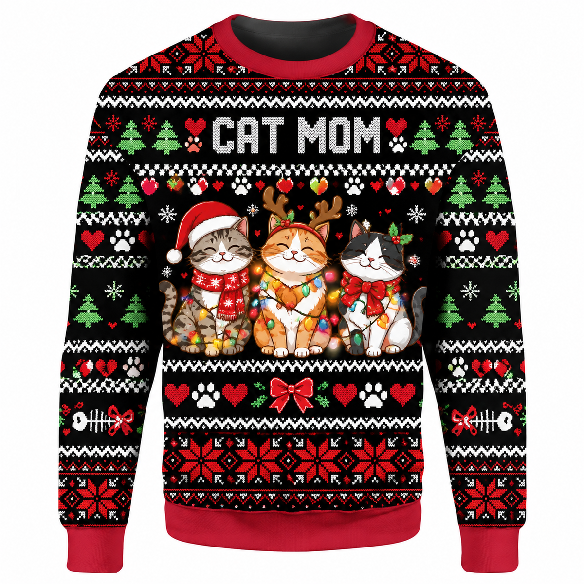 Christmas Cat Mom Ugly Sweater Ln, Cute Feline Lover Holiday Gift