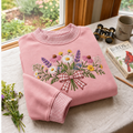 Wildflower Bouquet Embroidery Gingham Sweatshirt Ln, Rustic Floral Apparel