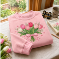 Tulip Bouquet Embroidery Gingham Sweatshirt Ln, Elegant Spring Floral Apparel