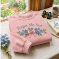 Forget Me Not Flowers Embroidery Gingham Sweatshirt Ln, Romantic Garden Style