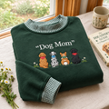 Dog Mom Embroidery Gingham Sweatshirt Ln, Cozy Cotton Blend Pullover for Puppy Lovers