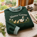 Mama Goose Embroidery Gingham Sweatshirt Ln, Cozy Cotton Blend Pullover for Cute Motherhood Style
