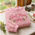 Girl Mom Embroidery Gingham Sweatshirt Ln, Cozy Cotton Blend Pullover for Proud Mothers